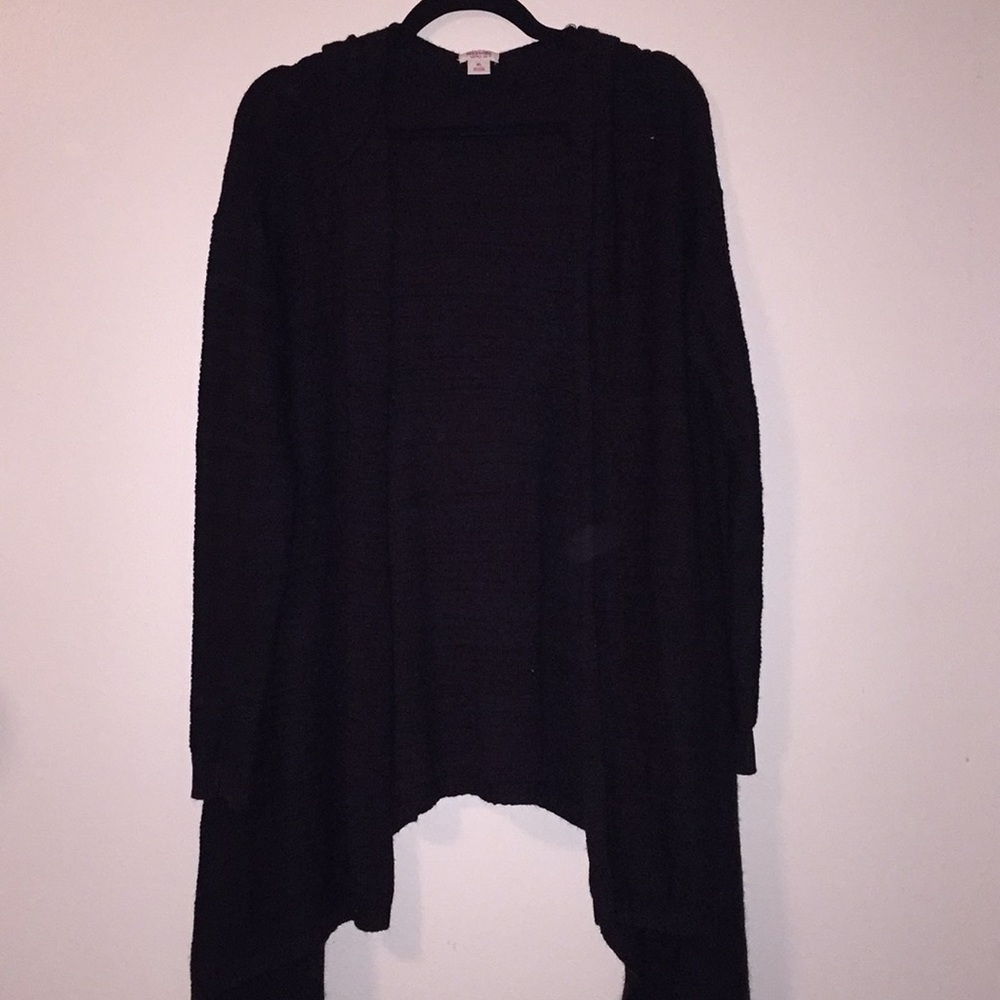 Hooded black knit cardigan